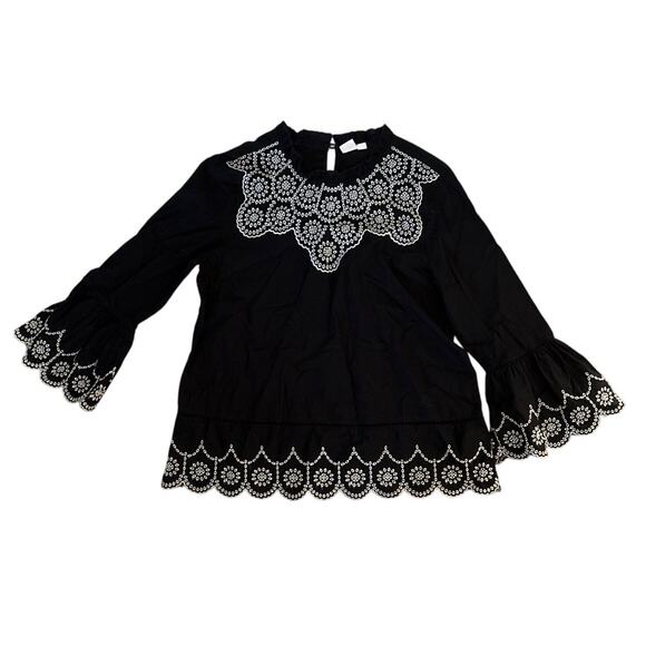 Vintage GAP Black Embroidered Boho Smock Top Cotton S - Picture 6 of 6